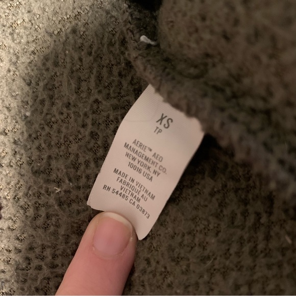 Aerie xs green teddy bear Sherpa sweater pullover olive army snap - Picture 6 of 7